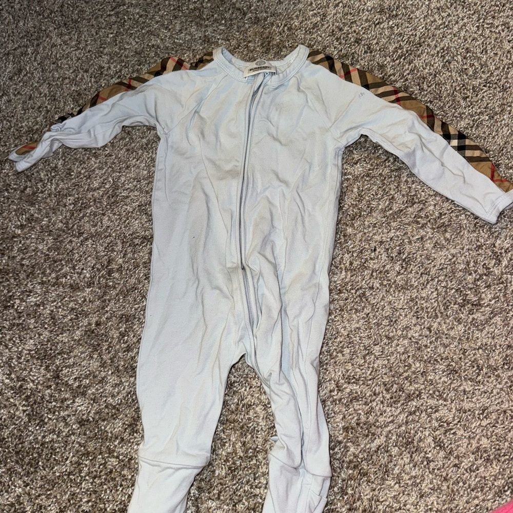 Burberry White One Piece with Checkered Sleeves
